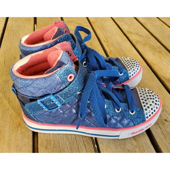 Skechers Twinkle Toes Girls Blue Metallic Lace Up / Hook & Loop High Tops Size 3 - Picture 5 of 11
